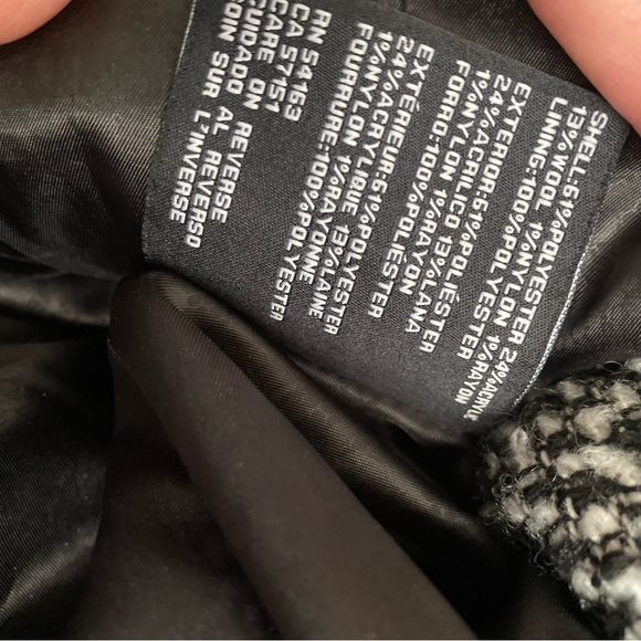 Guess Pea Coat Women Wool Blend Black White Collared Lined Jacket Size medium - Picture 4 of 8